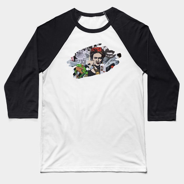 Frida Graffiti Splash Art Print 1 Baseball T-Shirt by Auto-Prints